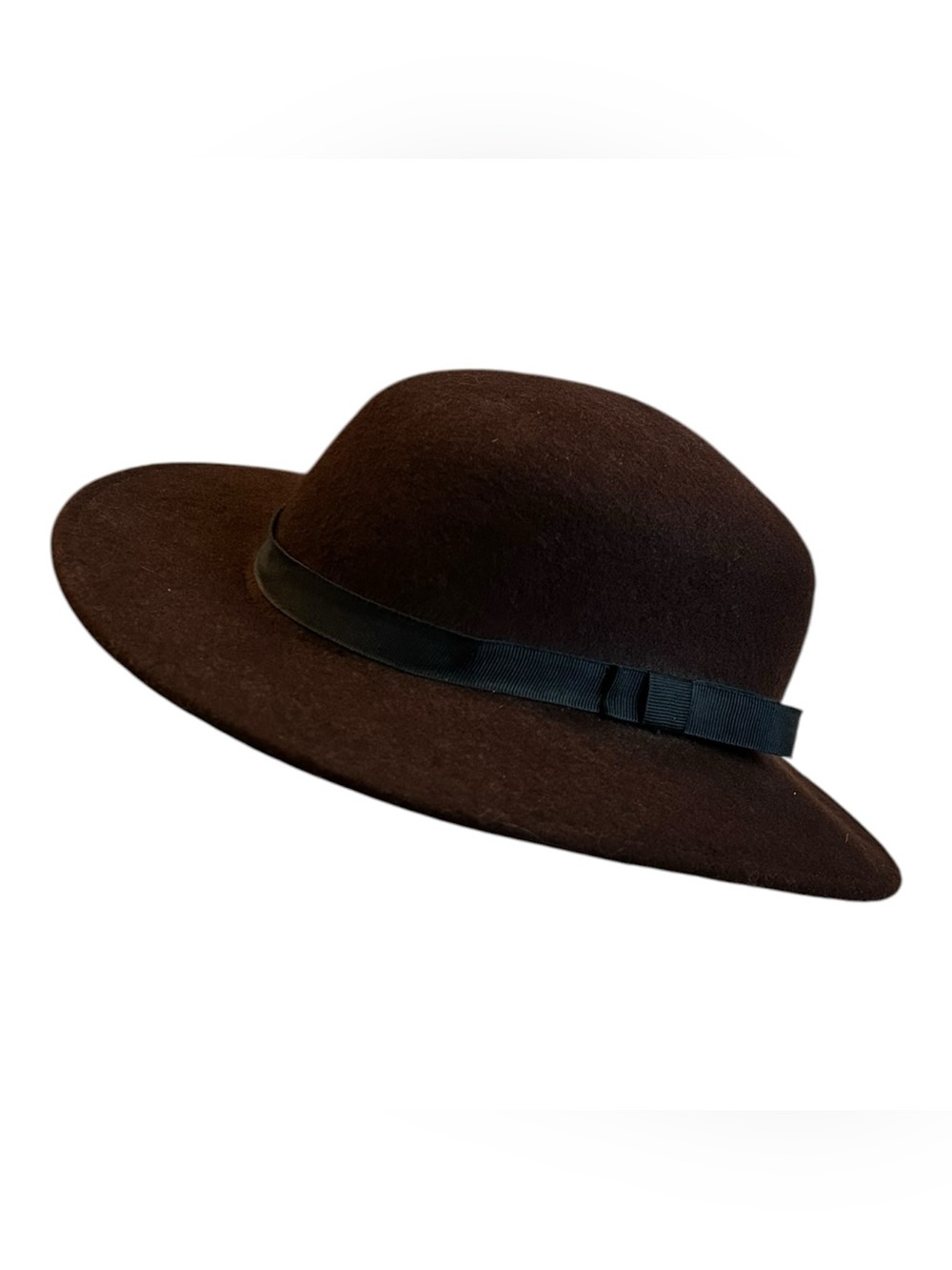 Womenโs Brown 100% Wool Felt Fedora Hat With Ribbon Vintage